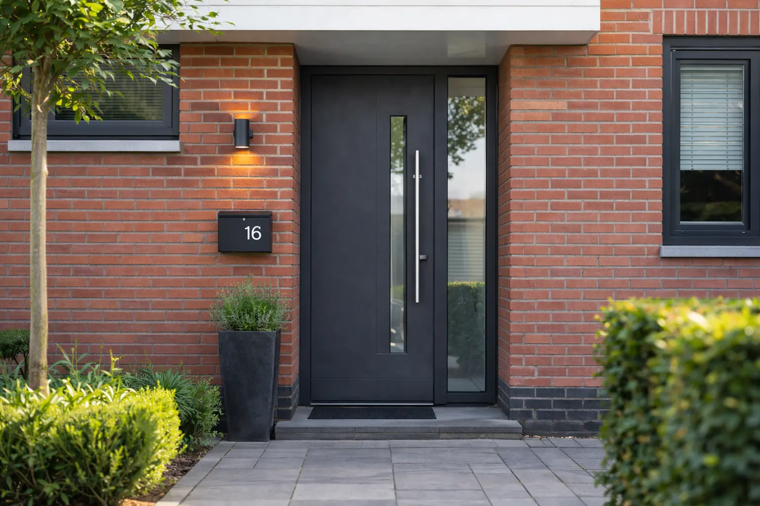 Moderne voordeur in woonhuis